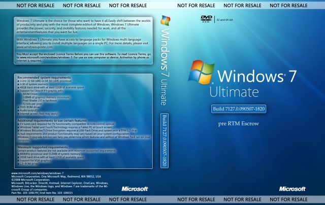 Windows 7 Pre RTM Escrow Build 6.1.7127.0.090507-1820