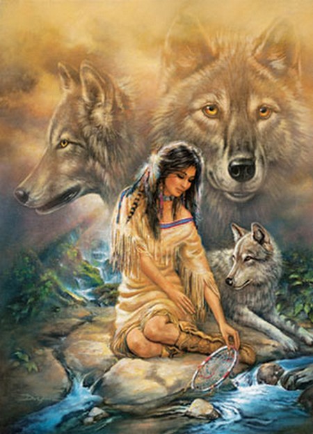 amérindiens-femme-loups-rivière-river
